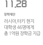 러시아,터키 현지 대학생 46명에게 총 1억원 장학금 